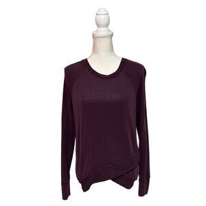 Athleta Purple Shirt Top Long Sleeve XS Plum Crossover hem crew neck